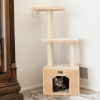 Real Wood 3-tier Cat Condo With Sisal Scratching Post 39" H