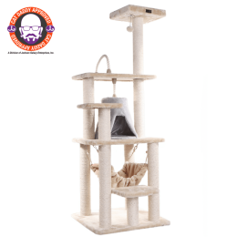 Real Wood 65" Cat Tree With Hammock, Playhouse A6501