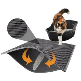 Pet Cat Litter Mat Double Layer Waterproof Urine Proof Trapping Mat,Cat scratching mat - gray - 46x60 cm Foldable