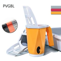 Cat Litter Scoop Integrated Detachable Deep Cat Litter Shovel with Built in Bag Holder,Cat Toilet Clean Tool with 15 Poop Bags - RD with 15 Poop Bags