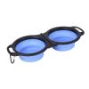 Rubber Folding Double Bowl Portable Pet Feeding Watering Bowl Outdoor Dog Food Bowl Cat Folding Food Multicolor Utensils - Blue