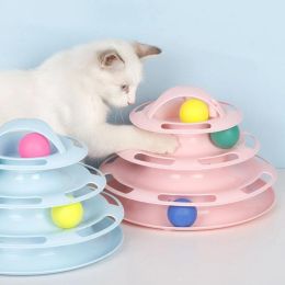 Qsezeny 4 Levels Pet Cat Toy Training Amusement Plate Kitten Tower Tracks Disc Cat Intelligence Amusement Triple Disc tumbler - pink - Four-tier