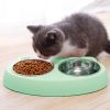 Pet Double Bowls, Stainless Steel Pet Food Bowl Water Bowl With No Spill Plastic Stand, Pet Feeding And Drinking Bowl For Indoor Cats And Dogs - Green