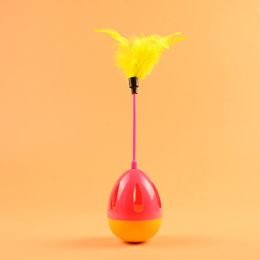 Cat Ball Feather Toy Interactive Cat Teaser & Automatic Spinning Tumbler Ball with Chirp Sound and Food Dispenser for Cats Kitten - orange