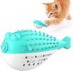 Fish Shape Built-in Small Bell Cat Pet Toothbrush Refillable Catnip Simulation Fish Teeth Cleaning 2 in 1 Chew Toys - blue