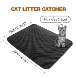 Waterproof Pet Cat Litter Mat EVA Double Layer Cat Litter Trapping Pet Litter Cat Mat Clean Pad Products For Cats Accessories - Black