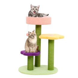 Flower Cat Tree Sisal Covered Scratching Post Climbing Scratcher Tower Furniture - 3 Tier