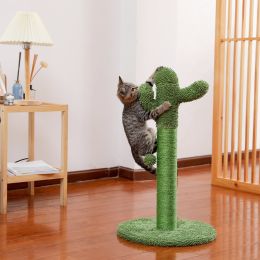 Cactus Cat Tree Scratcher With Sisal Scratching Post Interactive Ball Green