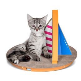 Cat Condo Scratcher Post Cardboard, Sailboat Shape Cat Scratching Board, 21.26x13.78x15.75 inch - as Pic