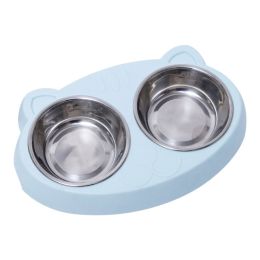 Dog Bowls Double Dog Water And Food Bowls Stainless Steel Bowls With Non-Slip Resin Station, Pet Feeder Bowls For Puppy Medium Dogs Cats - Blue