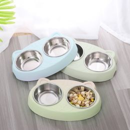 Dog Bowls Double Dog Water And Food Bowls Stainless Steel Bowls With Non-Slip Resin Station, Pet Feeder Bowls For Puppy Medium Dogs Cats - Green