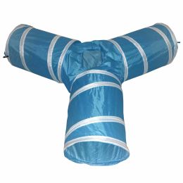 Pet Life 3-Way Kitting-Go-Seek Interactive Collapsible Passage Kitty Cat Tunnel - Blue/White