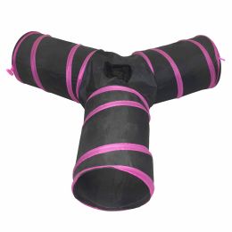 Pet Life 3-Way Kitting-Go-Seek Interactive Collapsible Passage Kitty Cat Tunnel - Pink/Black