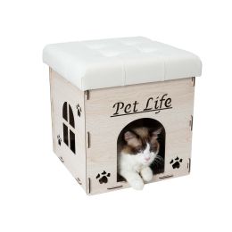 Pet Life Foldaway Collapsible Designer Cat House Furniture Bench - White