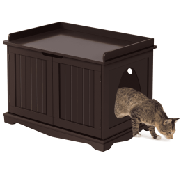 Wooden Cat Litter Box Furniture with Door;  Espresso