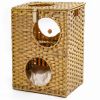 Rattan Cat Litter; Cat Bed with Rattan Ball and Cushion; Brown - Brown