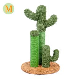 Pet Supplies Cute Cactus Tree Pet Cat Toy  With Ball Scratching Post - Yellow - M