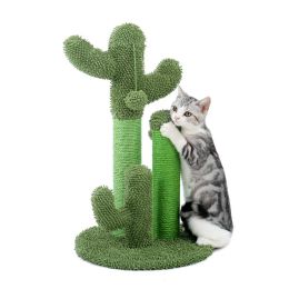 Pet Supplies Cute Cactus Tree Pet Cat Toy  With Ball Scratching Post - Green - L
