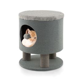 Cat Stool Bed with Scratching Posts and Plush Ball Toy - Gray - Pet entertainment