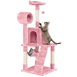 51" Cat Tree with Hammock and Scratching Post Tower, Pink - pink