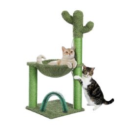 Indoor with Large House Natural Sisal Rope Cactus Cat Tree Condo - Green A - Pet entertainment