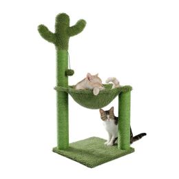 Indoor with Large House Natural Sisal Rope Cactus Cat Tree Condo - Green B - Pet entertainment