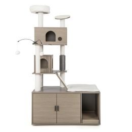 Cat Tree with Litter Box Enclosure for Indoor Cars - Gray