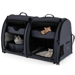 Double Compartment Pet Carrier with 2 Removable Hammocks - Black