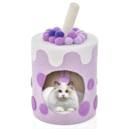 Bubble Tea Cat Tree Tower with Scratching Post - Purple