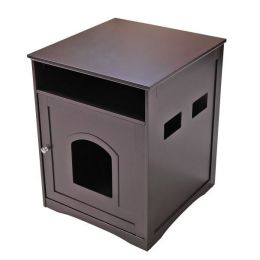 Cat's Wooden House Indoor Feline Condo Toilet Litter Box Hideaway Beside Table Nightstand XH - brown