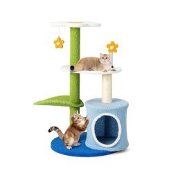 Indoor Cat Tower with Sisal Covered Scratching Posts - Green & Blue - Pet entertainment