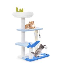Indoor Cat Tower with Sisal Covered Scratching Posts - Blue & White - Pet entertainment