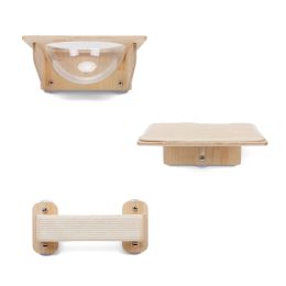 Wall Mounted Cat Tree, Cat Wall Furniture with Capsule Bed, Cushioned Shelf, Scratcher, Floating Wood Cat Tree for Indoor Cats Kitties, 3 PCS - as Pic