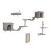 Wall-mounted Cat Tree, Cat Furniture with 2 Cat Condos House, 3 Cat Wall Shelves, 2 Ladder, 1 Cat Perch, Sisal Cat Scratching Posts and Pad - as Pic