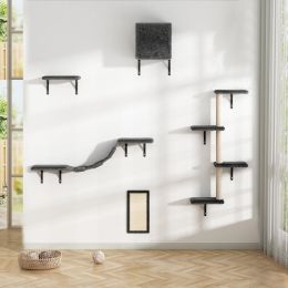 5 Pcs Multi-Level Wall-Mounted Indoor Cat Tree Furniture with Scratching Board, Condo, Perches, Bridge for Indoor Cats, Gray - as Pic