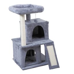 Double-layer cat Tree with cat house and ladder - light gray - as Pic