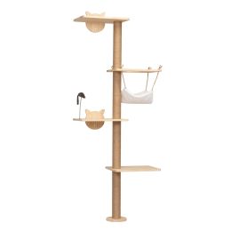 Wall-Mounted Cat Scratching Pad for Small to Large Cat, Indoor Wood Cat Tree with Hammock, Cat Scratcher Perch - as Pic