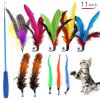 11 PCS Replacement Cat Feather Toy Set,Feather Replacement Head Retractable Cat stick Cat Products - 11PCS