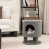 Cat Stool Bed with Scratching Posts and Plush Ball Toy - Gray - Pet entertainment