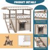 Feral Cat House Outdoor Indoor Kitty Houses with Durable PVC Roof, Escape Door,Curtain and Stair,2 Story Design Perfect for Multi Cats - as Pic
