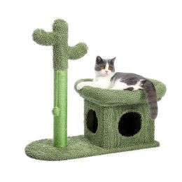 Fully Wrapped  2 In1 Cactus Cat Tree Condo With Dangling Ball  - Green - Pet Supplies