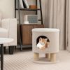 Cat Stool Bed with Scratching Posts and Plush Ball Toy - Beige - Pet entertainment