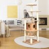 Wood Multi-Layer Platform Cat Tree with Scratch Resistant Rope - as show