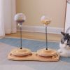 New solid wood turntable cat toy pet tableware puzzle tumbler food ball - Double leakage turntable [large hole ball+medium hole ball]