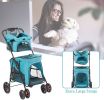 Portable Folding Dog Stroller Travel Cage Stroller for Pet Cat Kitten Puppy Carriages - Large 4 Wheels Elite Jogger - KM3221