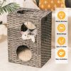 Rattan Cat Litter; Cat Bed with Rattan Ball and Cushion; Grey - Cat