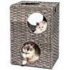 Rattan Cat Litter; Cat Bed with Rattan Ball and Cushion; Grey - Cat