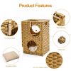 Rattan Cat Litter; Cat Bed with Rattan Ball and Cushion; Brown - Brown