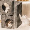 Rattan Cat Litter; Cat Bed with Rattan Ball and Cushion; Grey - Cat