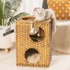 Rattan Cat Litter; Cat Bed with Rattan Ball and Cushion; Brown - Brown